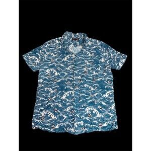 VSTR "Death At Sea" Sull & Waves Mens Hawaiian Button-Down Rayon Shirt Sz L Blue